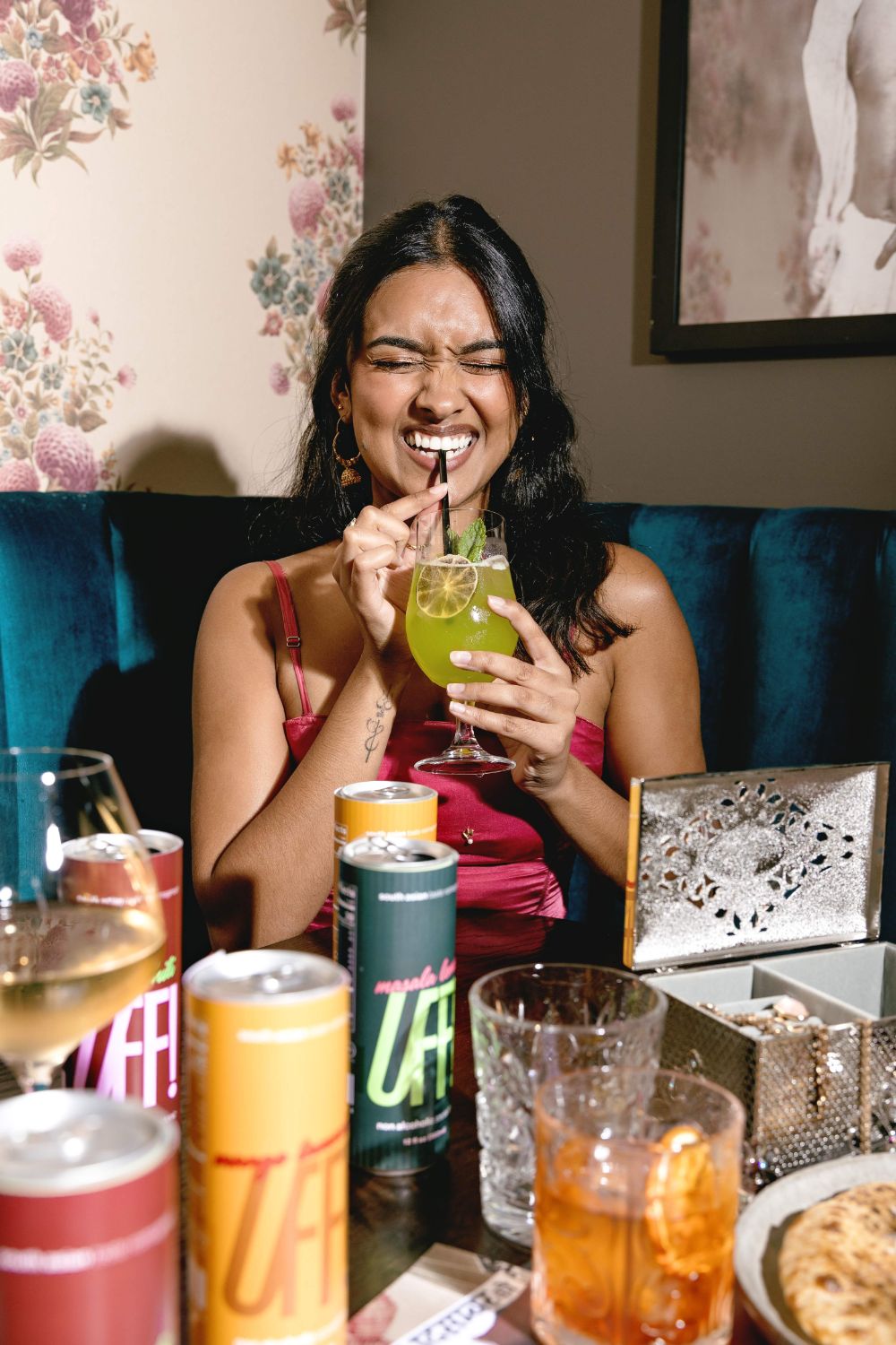 A quiet sip at the table