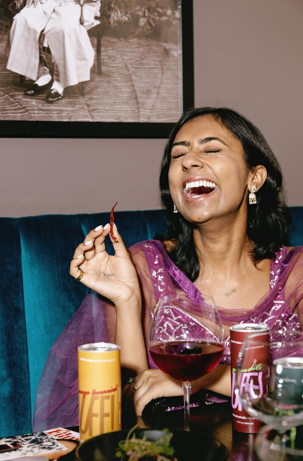 Examining a chili, mid-taste